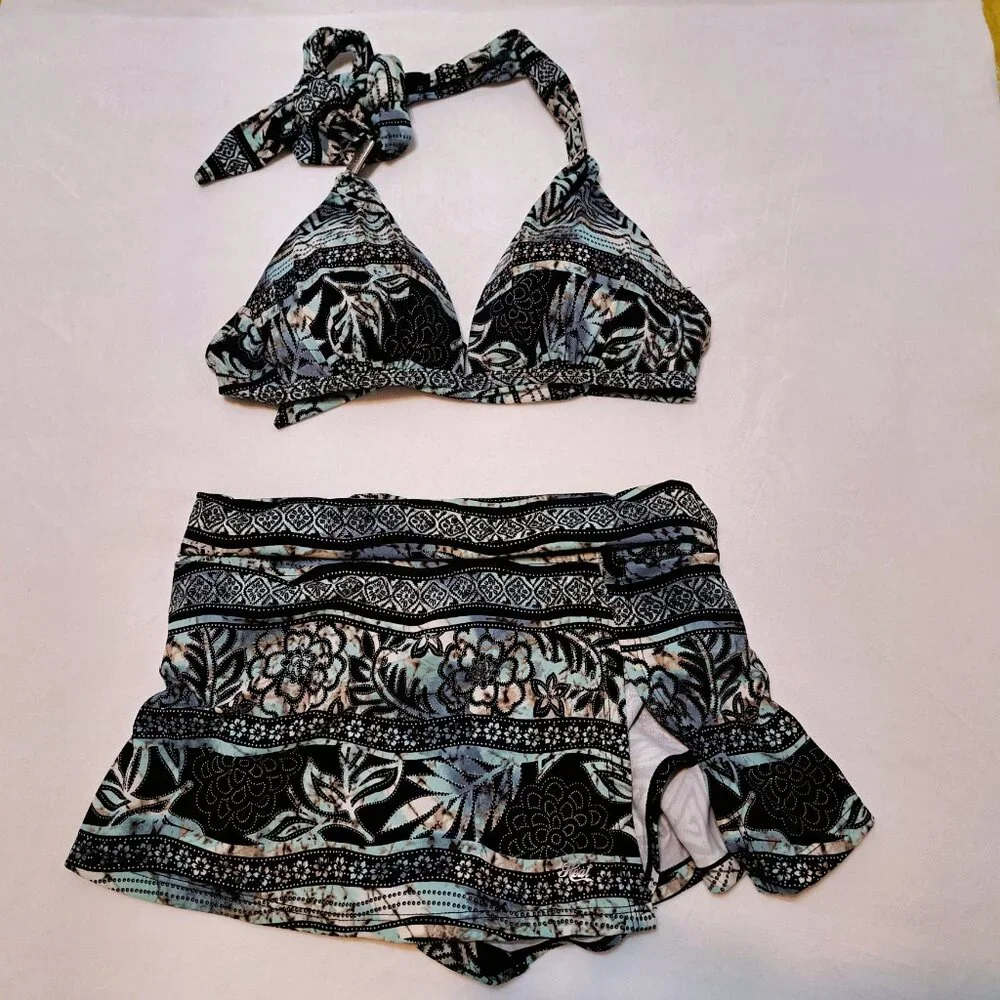 Heat Swimwear Bikini Halter/Skirt Print Size S Multicolor - Picture 2 of 11
